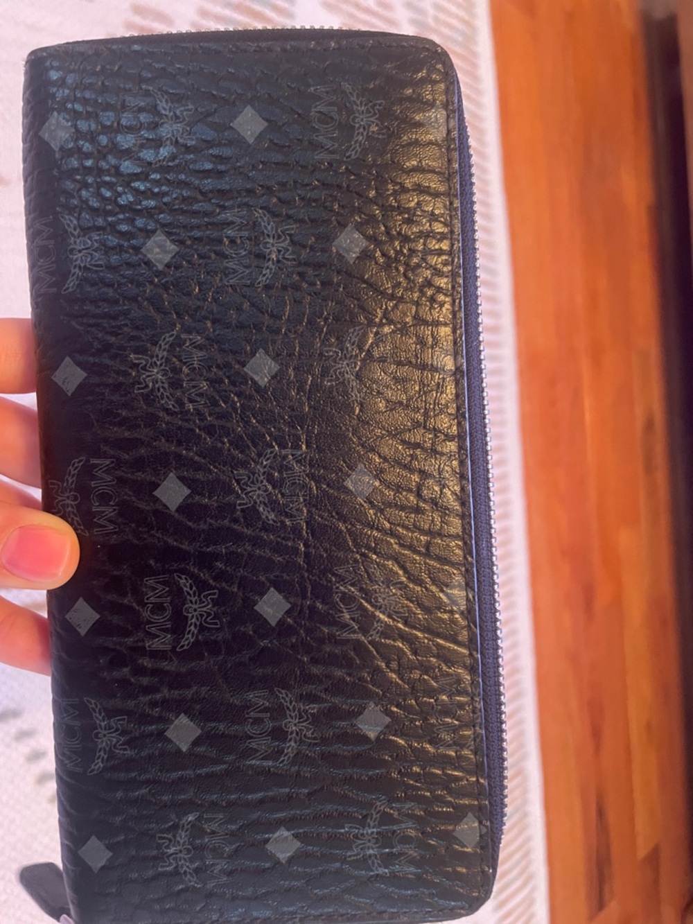 MCM Black Logo-Print Zip Around Wallet